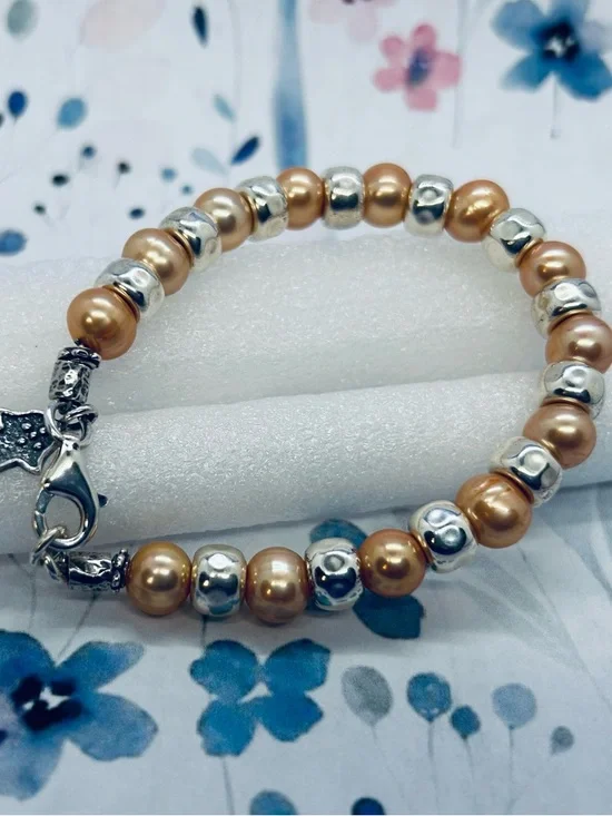 Sterling Silver Hamsa Peach Pearl Bracelet by Passage to Israel - Picture 2 of 7